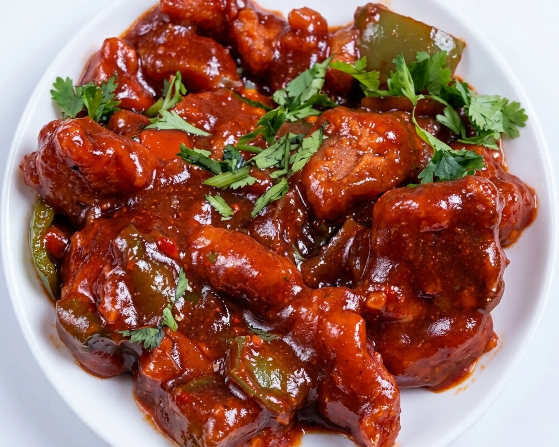 Chilli beef Indo-Chinese stir-fry served at Rockfort Authentic Chettinadu & Indian Cuisine, Calgary