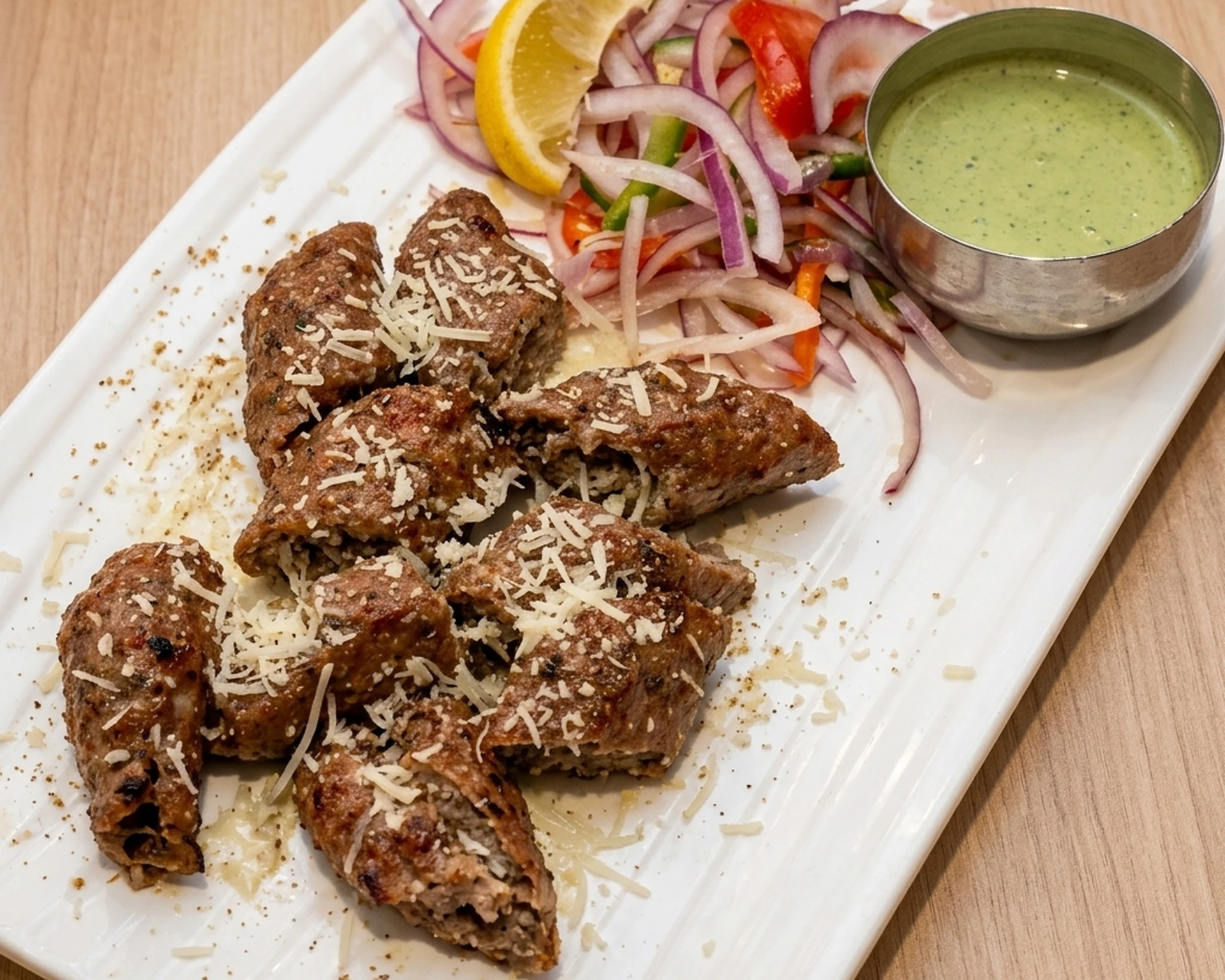 Cheese seekh kebab chargrilled in the tandoor at Rockfort Authentic Chettinadu & Indian Cuisine, Calgary